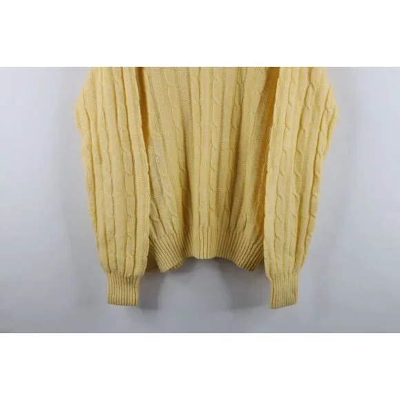 Vtg 70s Streetwear Mens Large Blank Chunky Cable Knit V-Neck Sweater Yellow USA - Picture 3 of 10